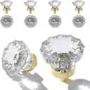 Crystal Knobs for Drawers 8 Pack Brushed Gold Glass Knob, Vintage Cabinet Antique Pulls for Drawer Closet Dresser Cupboard, 1.5 Inch Satin Brass Base Decorative Flower Cabinets Knobs Set Hardware