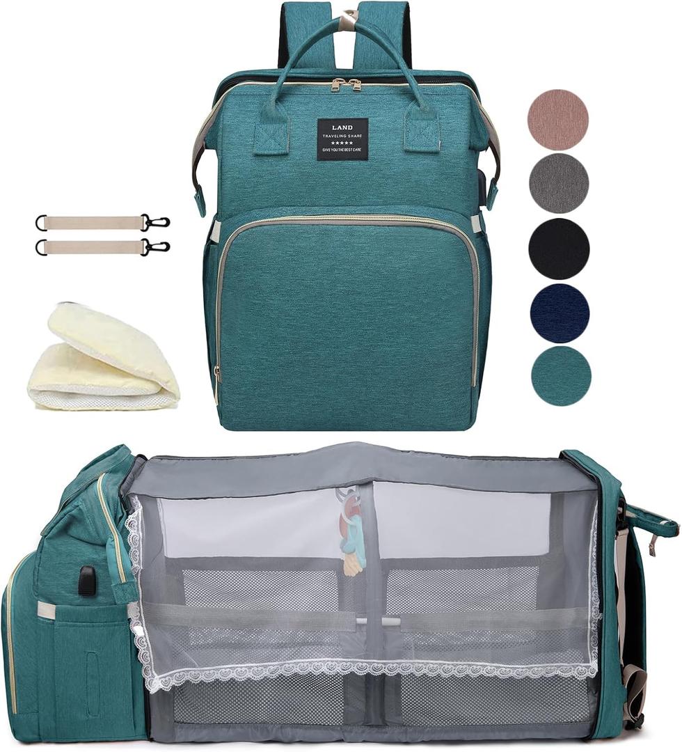 houscly Green Diaper Bag Backpack for Mom: Baby Bags for Boys Girls Toddler Women Men Large Back Pack Diapers Bag Big Travel Pañaleras Modernas Para Bebe Niña Unisex Newborn Essential Baby Registry