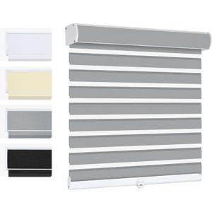 Cordless Zebra Blinds for Windows, Dual Layer Day Night Light Filtering Privacy Window Shades, Free-Stop Pull Down Roller Shades for Home, Office, Bedroom, Curved Valance(Jacquard-Gray, Custom Size)