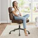 OLIXIS Ergonomic Home Office Desk Chair, PU Leather Computer Chair with Lumbar Support Adjustable Height Rolling Swivel Executive Task Armrests Chair, Modern Brown, 1pc, 18.11"D x 20.06"W x 39.56"H
