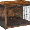 DWANTON Dog Crate Furniture with Cushion, Wooden Kennel Table with Double Doors, Indoor Dog House, Large Size, 38.5" L, Rustic Brown