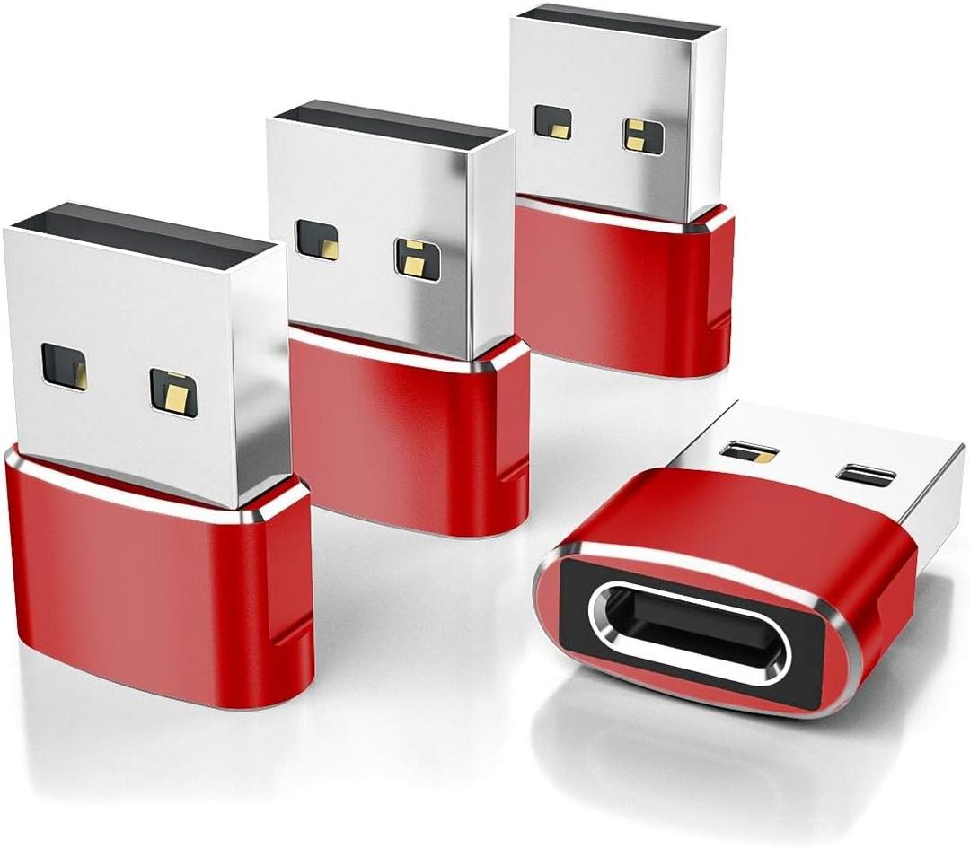 Elebase USB to USB C Adapter 4Pack,Type C Female to A Male Cable Converter for Apple Watch Ultra iWatch 10 7 8 SE,iPhone 16 15 14 Pro Max Plus, Airpods 4th, iPad 8th 9th 10th Air 5th Mini 6th Generation (Red)