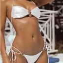 SOLY HUX Bathing Suit for Women Halter Ring Linked Tie Side Bikini Sets Two Piece Swimsuit (White, M)