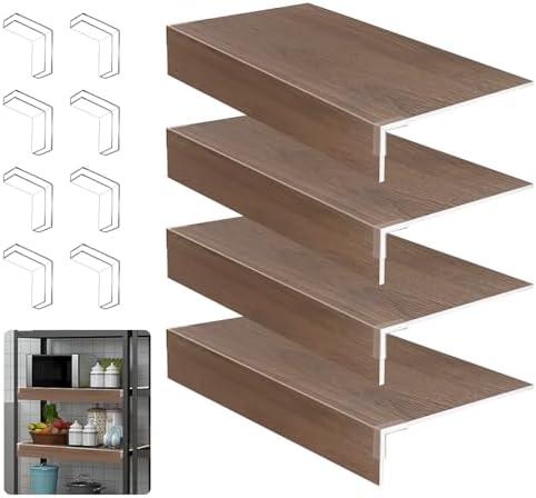 EYAYEN 4 Pcs Wire Shelf Cover，Wire Rack Covers for Shelves, PVC Wood-Look Shelf Liners with Corner Guards for Pantry, Store, Kitchen, Removable Shelves, Home Organization (24 x 12 Inch, Walnut)