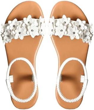 Verdusa Women's Summer Sandals Flower Leather Flat Sandals with Ankle Strap, Size 37