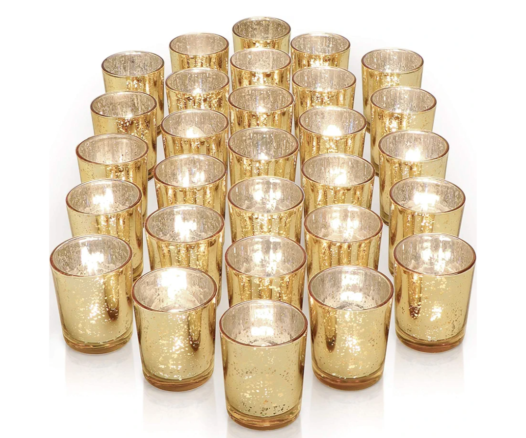 LETINE 18 pcs Amber Votive Candle Holders - Glass Tea Light Candle Holders for Fall Table Decor,Boho Wedding Centerpieces, Boho Decor, Ideal for Halloween & Thanksgiving Decorations Indoor