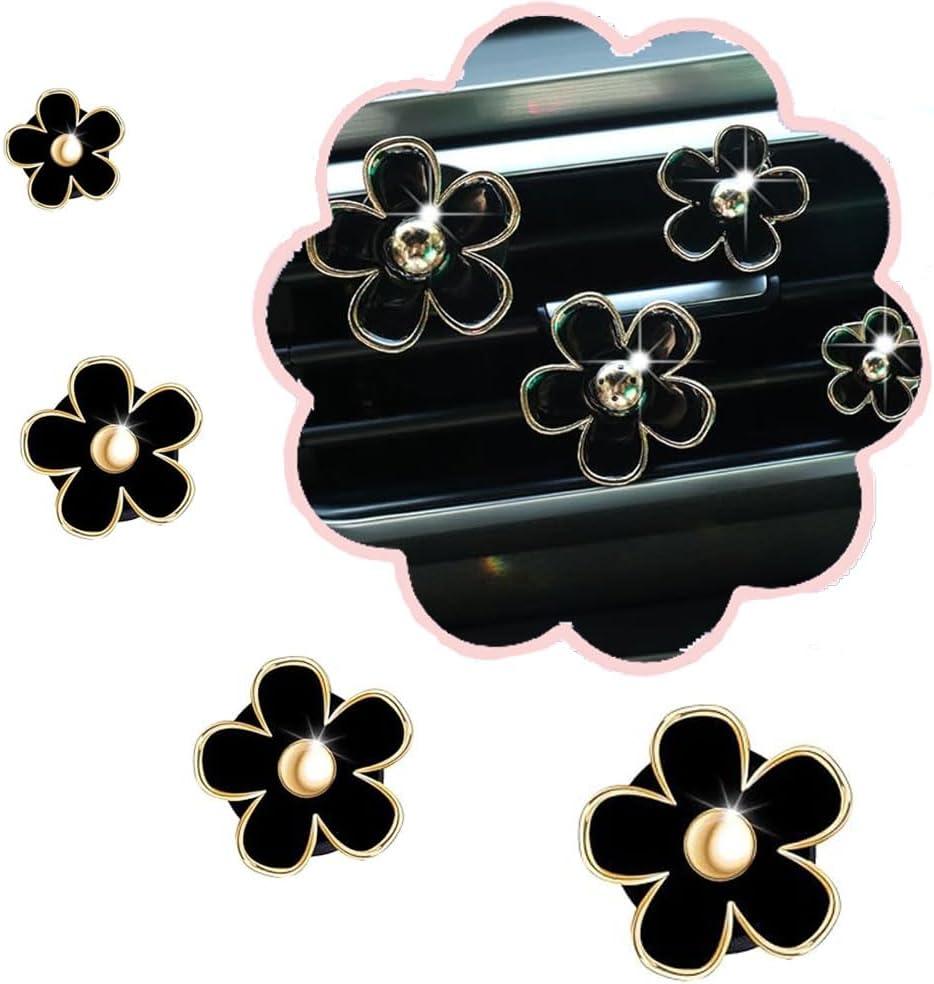 4 x Daisy Car Decoration Flower Air Vent Clip Air Conditioning Outlet Clip (4PCS-Black-No Scent)