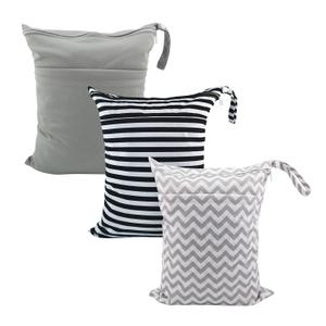 ALVABABY 3pcs Baby Cloth Diaper Wet Dry Bags Waterproof Reusable with Two Pockets Travel Beach Pool Daycare Soiled Baby Items Yoga Gym Bag for Swimsuits or Wet Clothes M Size 3L-ZM01