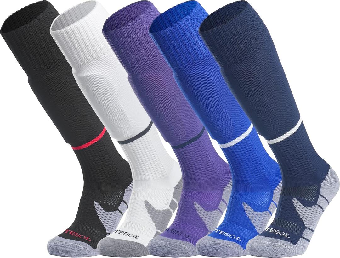 APTESOL Knee High Soccer Socks (5 Pair) Team Sport Cushion Athletic Socks for Kids Youth Adult