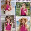 Ficerd Girl's Tank Tops V Neck Sleeveless Summer Shirts Kids Pleated Loose Blouse Dressy Casual Curved Hem Tees 5-14 Years