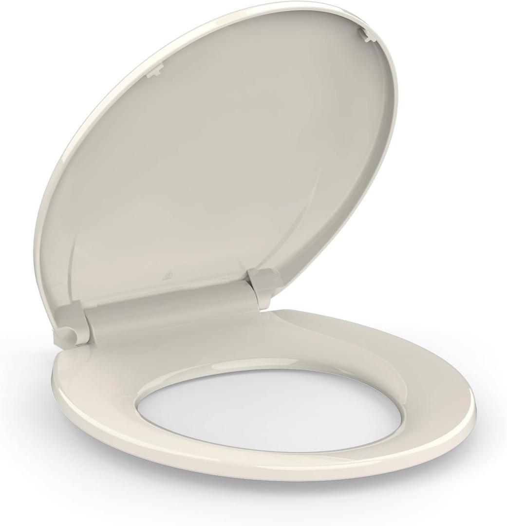 17" Round Almond Slow Close Toilet Seat, Polypropylene Toilet Seat Cover with Never Loosen Lid, Quiet and Easy to Install and Clean