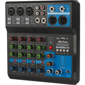 Mini audio DJ mixer Sound Board Console System,5 Channel 48V Phantom Power with Bluetooth USB MP3 Stereo live DJ Studio Streaming for professional recording party KTV stage