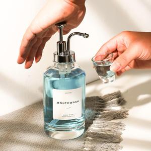 Molimoli Hand Bathroom Soap Dispenser Set, Glass Mouthwash Dispenser for Bathroom, Dish Soap Dispenser for Kitchen Sink, Soap Dispenser Pump, 500ml/16.9 Oz, 1 Dispenser, Silver