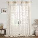 Hokibero Beige Sheer Curtains 92 Inches Long for Living Room 2 Panels Back Tab Pocket Modern Boho Farmhouse Geometric Embroidered Pattern Taupe Tan Curtain Window Drapes Rustic Bedroom Decor 52x92