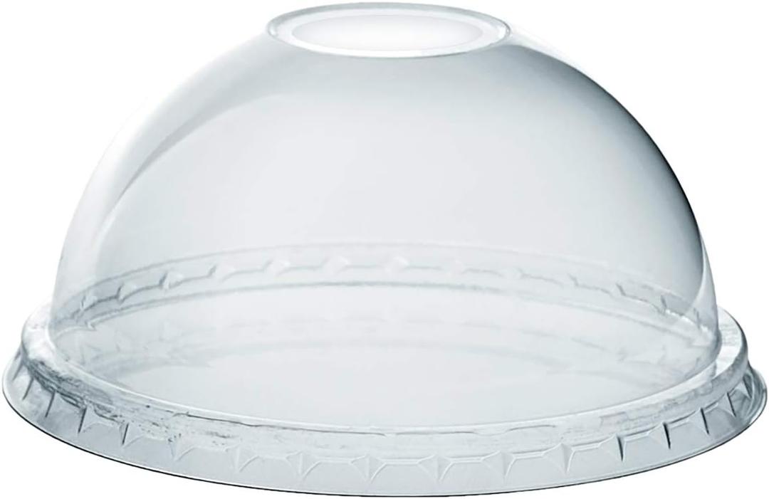 GUSTO [100 Count] Clear (No hole) Dome PET Plastic Lids 98mm Rim for 12, 16, 20 & 24 oz. Milkshake Cups (Formerly Comfy Package)