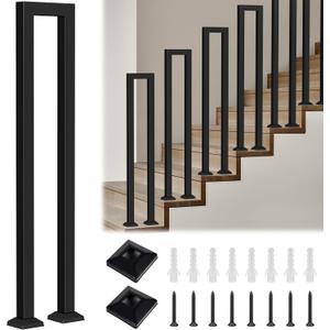 Anti-Slip Stair Railings, Outdoor Step Handrails, Indoor Stair U-Shaped Handrails, Suitable for Garden Loft Corridor Railings, U Shape Stair Handrail Indoor Outdoor (Black-A, 85CM(33.46IN))