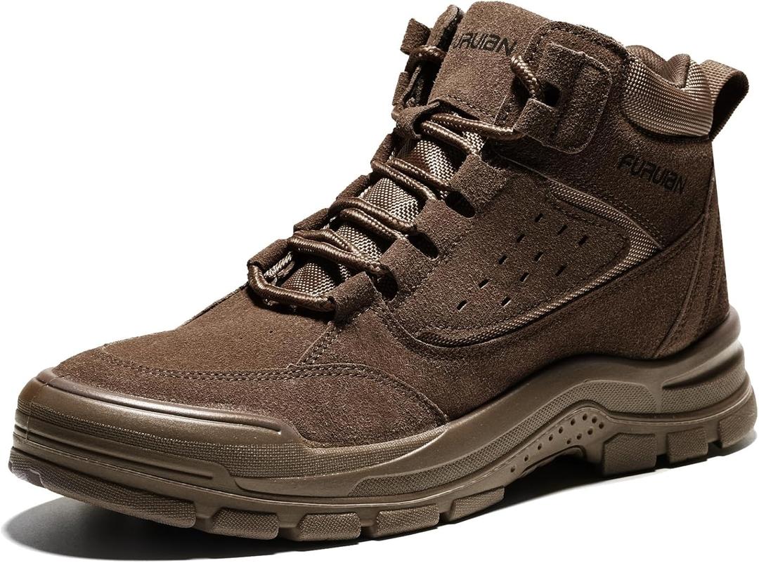 Furuian Steel Toe Boots for Men Women Comfortable Lightweight Work Boots for Men Slip Resistant High Top Steel Toe Safety Shoes Puncture Proof Indestructible Construction Shoes (12 Women/10.5 Men, Coffee)