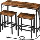 HOOBRO Bar Table and Chairs Set, 47.2" Dining Table Set with Power Outlet, 3-Piece Pub Table Set, Kitchen Bar Height Table with Stools of 2, Space Saving for Living Room, Rustic Brown BF46UBT01