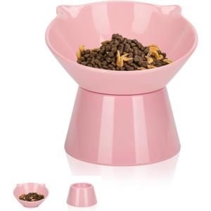 Detachable Elevated Cat Bowls, 15 Tilted Raised Cat Food Bowl Anti-Vomiting,Whisker Friendly, Adjustable Pet Dishes Extra Wide for Protecting Spine, Adult Kitten (Pink