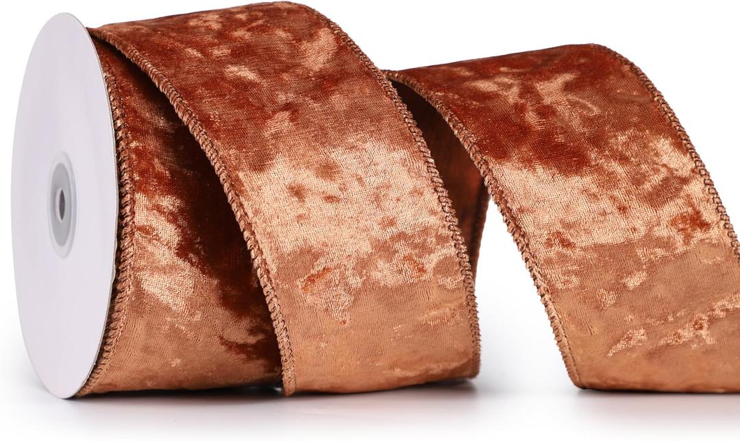 MAYREEL 2.5 Inch Copper Crushed Velvet Ribbon Wired Auburn for Christmas Decorations Gift Wrapping Wreaths Tree Toppers 10 Yards