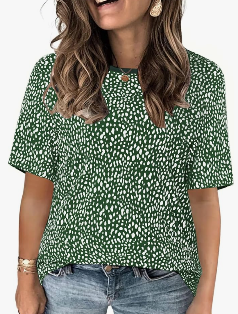 Women's Plus Size Crewneck Short Sleeve Shirts Summer Casual Leopard Printed Tops Fashion Loose Fit Blouse, Large