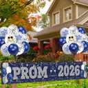 Graduation Prom Banner Decorations for Party 2026, Blue and Silver Prom 2026 Decorations Yard Sign Banner with Balloons for Prom Send Off Decorations 2026 , 9.8 X 1.6 ft