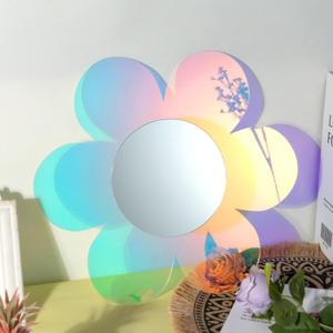 Irregular Wall Mirror Wavy Acrylic Rainbow Mirror Room Decor Aesthetic Mirrors Amorphic Vanity Retro Mirrors for Bedroom Living Room Bathroom Entryway Wall Decor ( Flower Style,12.6 x 11.6 Inches )