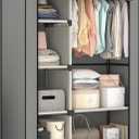 Calmootey Portable Closet Organizers, Clothing Storage, Wardrobe with 6 Shelves and Hanging Rod, Non-Woven Fabric Cover with 4 Side Pockets, Grey, 60 inches x 24 inches x 18 inches