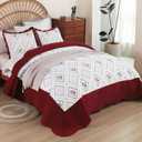 Cmfshape Floral Embroidery Quilt Set,3 Pieces California King Quilt Bedding Set,Classic Diamond Pattern Quilts,Ultra Soft Lightweight Reversible Bedspread Coverlets for All Season(Burgundy,114"x102")