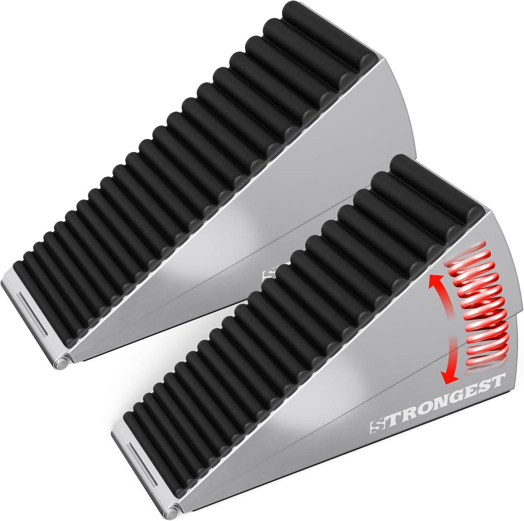 Strongest Home 2 Pack XL Adjustable Chrome Door Stopper with Spring Heavy Duty Wedge for Oversized, Thick & Heavy Doors, Anti-Slip Rubber Grip, Commercial, Home & Outdoor Use on Carpet, Wood & Tile