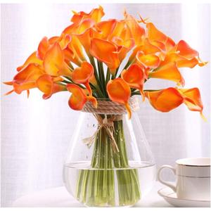 30pcs Calla Lily Artificial Flowers, Real Touch Fake Flowers Wedding Bouquet Home Party Decor Fall Floral Home Dining Room Office Decoration(Orange, 14" Tall).