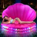 ShinyRelief Seashell Pool Float 67 Inch Extra Large Inflatable Clam Air Filled Toy with Pearl Ball Pink Mermaid Shell Floating Ride on Raft Decor for Adult Birthday Swimming Summer