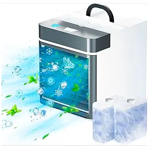 Portable Air Conditioner, Mini Personal Ice Cooling Air Cooler with 2 Ice Blocks,3 Speeds Small Fan for Room Bedroom Office Home Tent