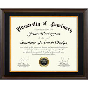 Luminary 16x20 Wood Diploma Frame with 14x17 Opening Black Mat for College Degree Certificate Document, Walnut Color Wooden Frame with Tempered Glass Panel for Wall Mount Display