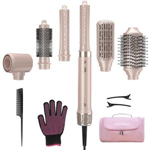 StyleVibe 6-in-1 Air Styler, Hair Dryer & Blow Dryer Brush with Travel Case - Auto Wrap Curls (L/R), Fast Drying, Thermal Round Brush for Smooth Blowouts & Frizz-Free Volume, No Heat Damage