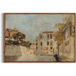 KISSFOX Vintage Venice Canal Canvas Wall Art Impressionist Retro Neutral Italy Cityscape Landscape Framed Wall Art Prints Artwork For Living Room Bedroom Kitchen (24x36 in)