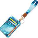 Slim Front Pocket Wallet RFID ID Card Holder Cute Small Wallet with Wrist Lanyards Key Chain Holder for Women,Flowing Blue