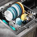 GSlife Small in Sink Dish Drying Rack - Expandable Stainless Steel Compact Over The Sink Dish Drainer with Utensil Holder for RV Kitchen Apartment, Silver
