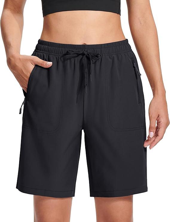 MAGCOMSEN Women's Hiking Shorts Lightweight Quick Dry 8" Golf Shorts Water Resistant with 3 Zipper Pockets, Black M