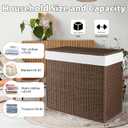 OIAHOMY Large Laundry Hamper with Lid, 35.7 Gal (140L) Wicker Hamper with Removable Liner Bag, Handwoven Clothes Basket with Handles, Foldable Paper Rope Basket for Laundry Room, Bedroom-Brown