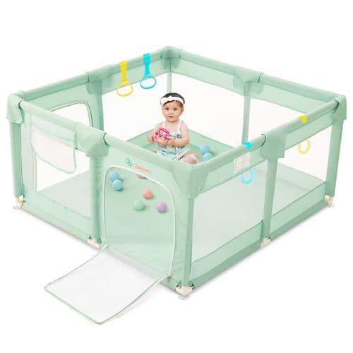 COMOMY Playpens for Babies and Toddlers, Small Baby Play Pens, Activity Center for Baby Safe and Non-Slip Baby Fence, Full Mesh Design, Indoor & Outdoor Kids Activity Center (Dark Green, 50"x50")
