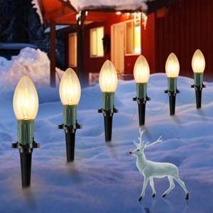 Brightown Christmas Pathway String Lights Outdoor - 25.7 Ft. C9 20 Clear Lights with 20 Stakes Connectable Waterproof for Indoor Xmas Party Holiday Commercial Decoration, Warm White (Incandescent 1Pack)