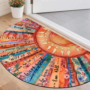 Likiyol Sun Door Mat Indoor Entrance, Inspirational Quotes Welcome Mat Half Circle Front Door Mats, Colorful Floral Boho Doormat Non Slip Outside Indoor Entrance, Low Profile, Absorbent, 24" x 36"