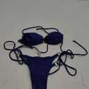 SOLY HUX Bathing Suit for Women Halter Ring Linked Tie Side Bikini Sets Two Piece Swimsuit (Small, Plain Dark Blue)