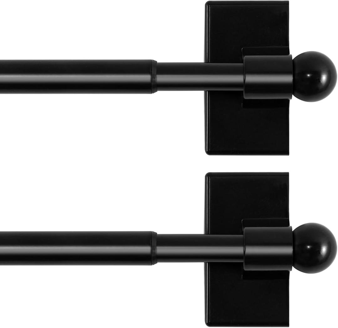 H.VERSAILTEX 2 PACK Magnetic Curtain Rods for Metal Doors, 16 to 28 Inch, 1/2 Inch Diameter, Multi-Use Adjustable Appliances for French Doors Magnetic Cafe Curtain Rod (Black)