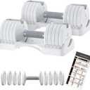 BYZOOM FITNESS Pure Series Adjustable Dumbbell Set 12.5lb Pair – 5-in-1 Compact Free Weights for Home Gym, Patented Easy-Adjust Design, Sleek Aesthetic for Strength Training & Workouts, Off White
