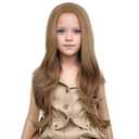 Kids Child Brown Wig Long Curly Wavy Light Brown Wigs for Girls Middle Part Shoulder Length Synthetic Wig with Wig Cap