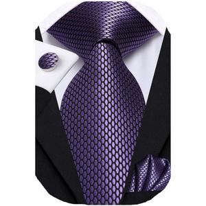 Dubulle Mens Tie Set Solid Paisley Silk Striped Necktie for Men with Cufflinks Tie and Pocket Square (Dark Purple)