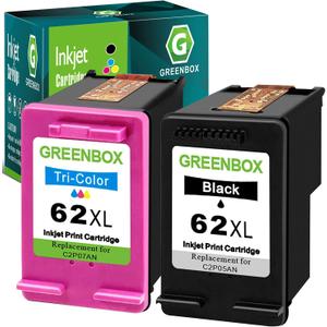 GREENBOX Remanufactured Ink Cartridge 62 Replacement for HP 62XL 62 XL for HP Envy 7640 5660 5540 5640 5642 7645 5549 Officejet 5740 5741 8040 OfficeJet 200 250 Mobile Printer (1 Black 1 Tri-Color)