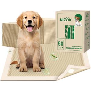 MIZOK Puppy Pads Small 22x22 Pee Pads for Dogs Bamboo Odor Eliminating & 6-Layer Absorbent Leak-Proof Dog Pee Pads Potty Training with Adhesive Tabs, Disposable (50 Counts)
